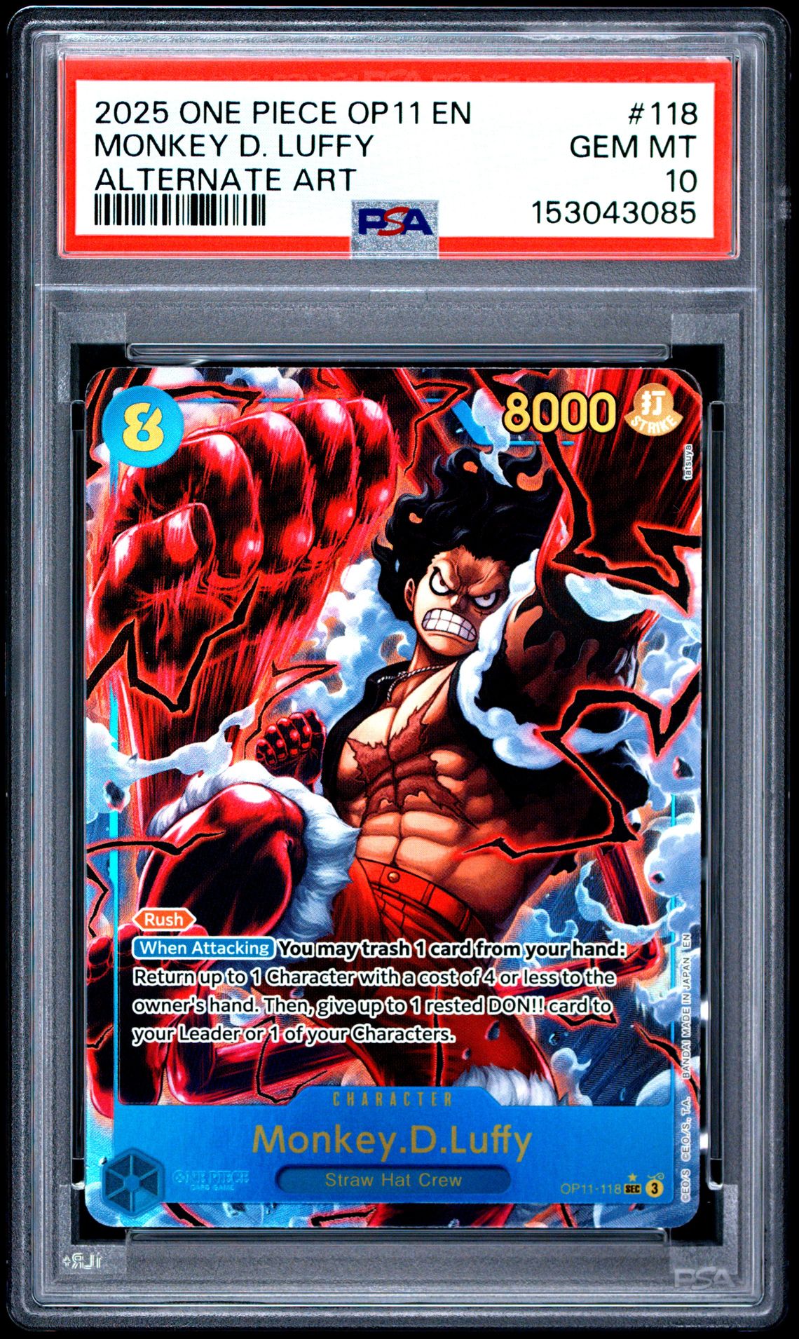 2025 One Piece Op11-A Fist Of Divine Speed Monkey D. Luffy #118 (Alternate Art) Gem Mt 10 front