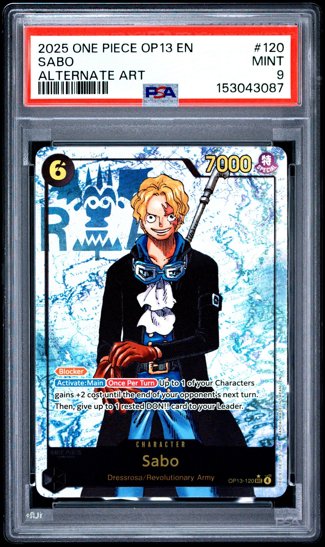 2025 One Piece Op13-Carrying On His Will Sabo #120 (Alternate Art) Mint 9 front