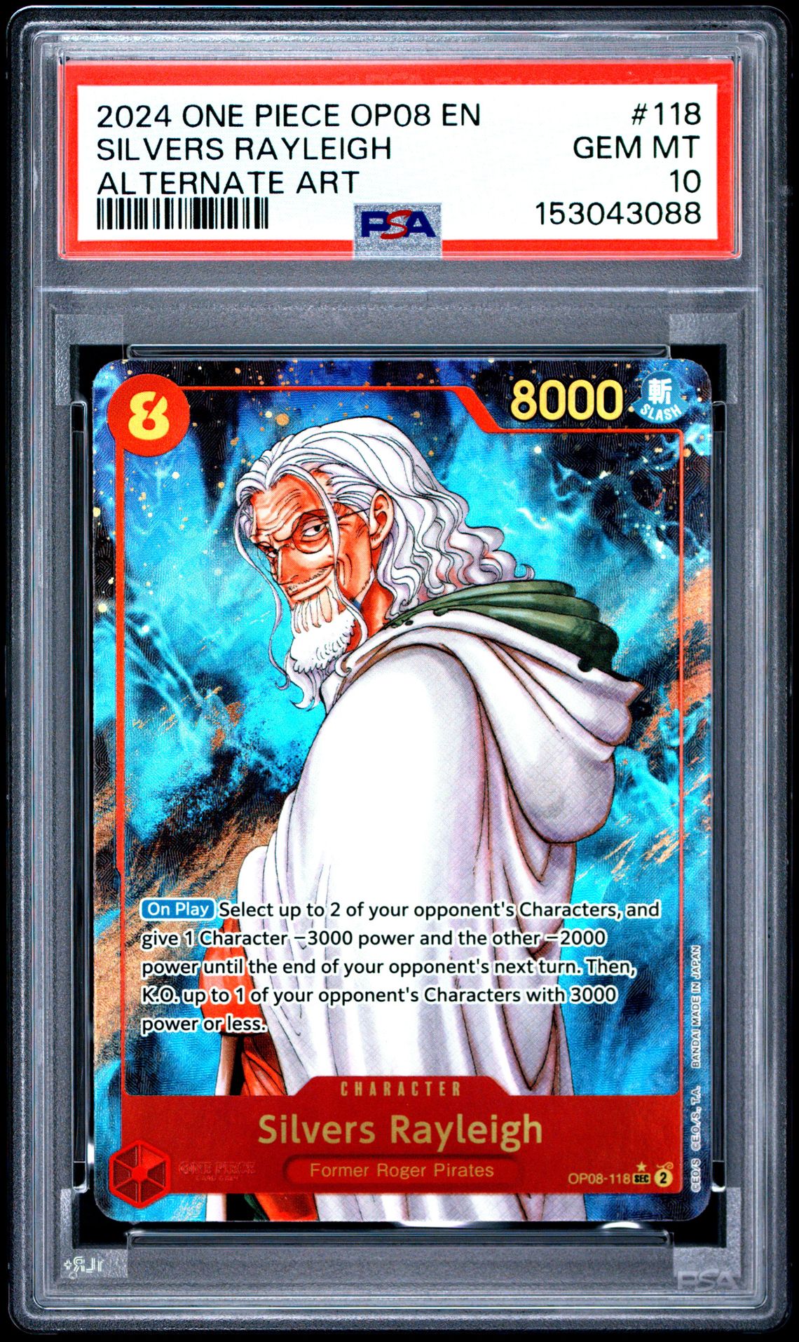 2024 One Piece Op08-Two Legends Silvers Rayleigh #118 (Alternate Art) Gem Mt 10 front