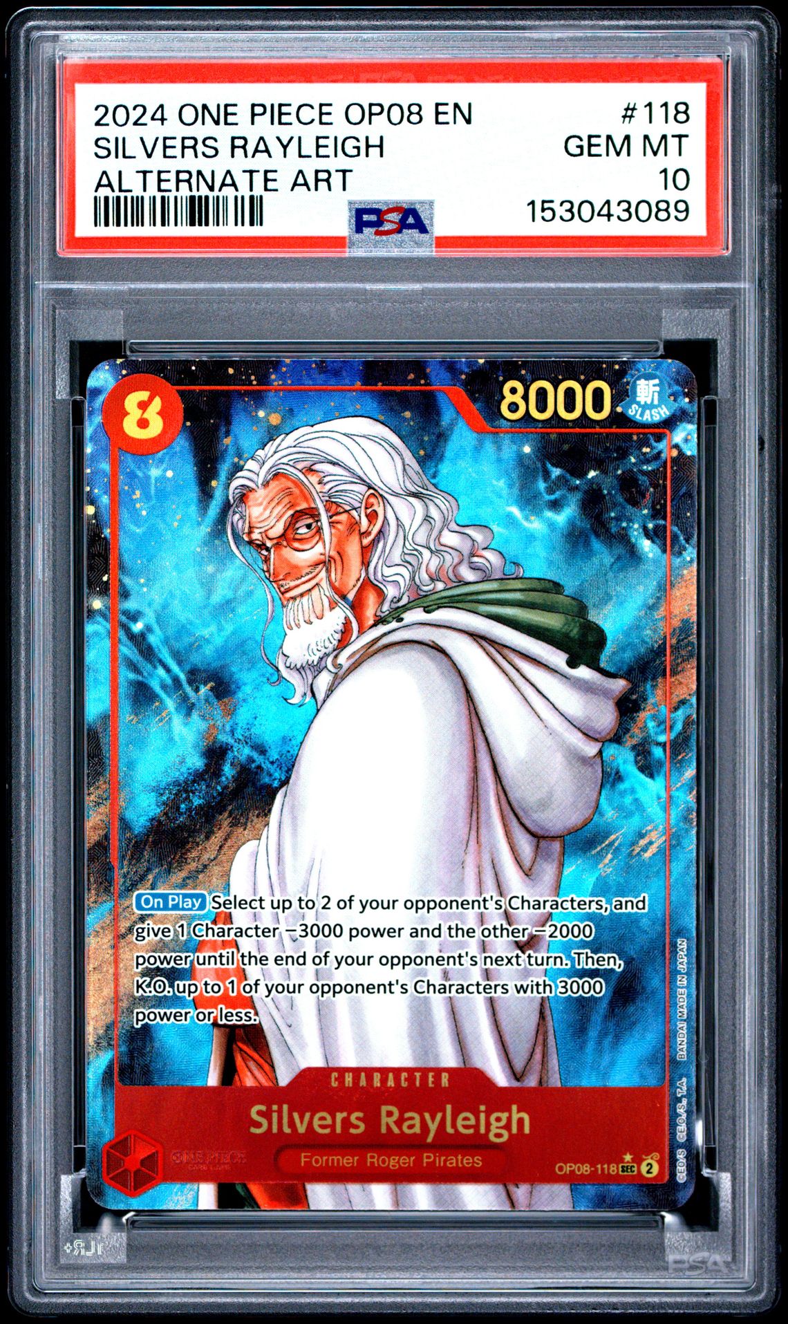 2024 One Piece Op08-Two Legends Silvers Rayleigh #118 (Alternate Art) Gem Mt 10 front