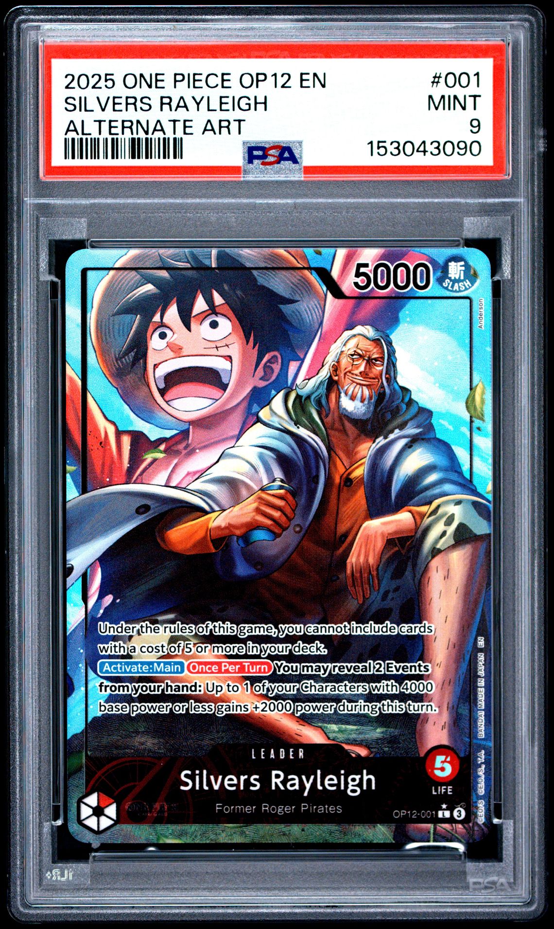 2025 One Piece Op12-Legacy Of The Master Silvers Rayleigh #001 (Alternate Art) Mint 9 front