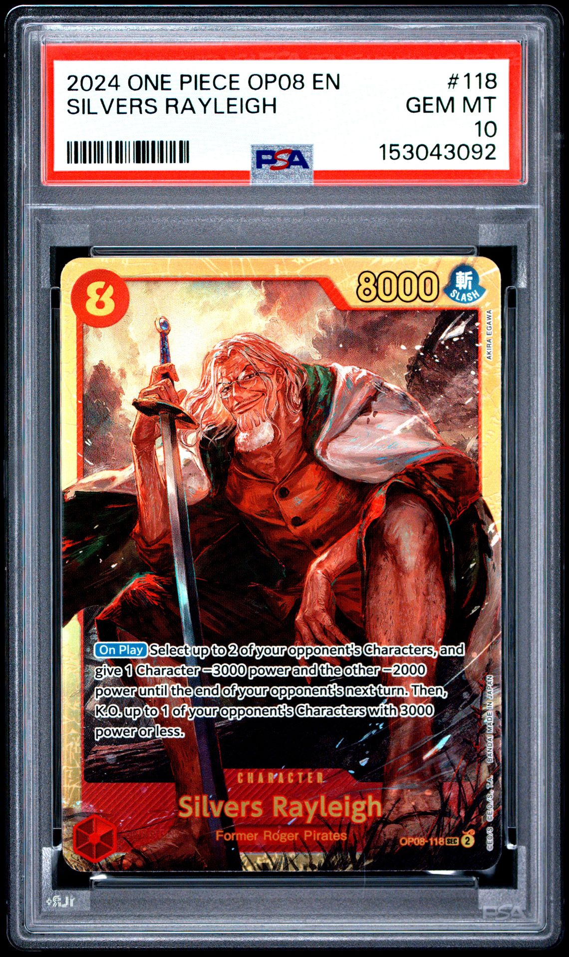 2024 One Piece Op08-Two Legends Silvers Rayleigh #118 Gem Mt 10 front