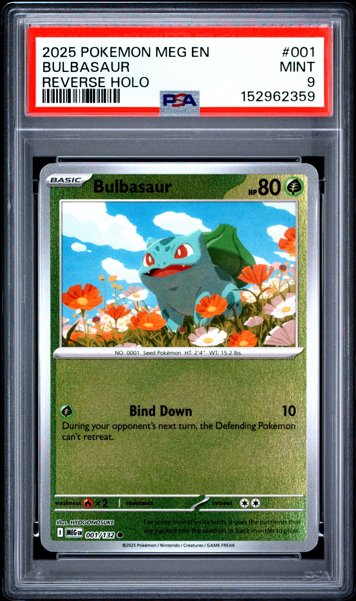 2025 Pokemon Meg En-Mega Evolution Bulbasaur #001 (Reverse Holo) Mint 9 front