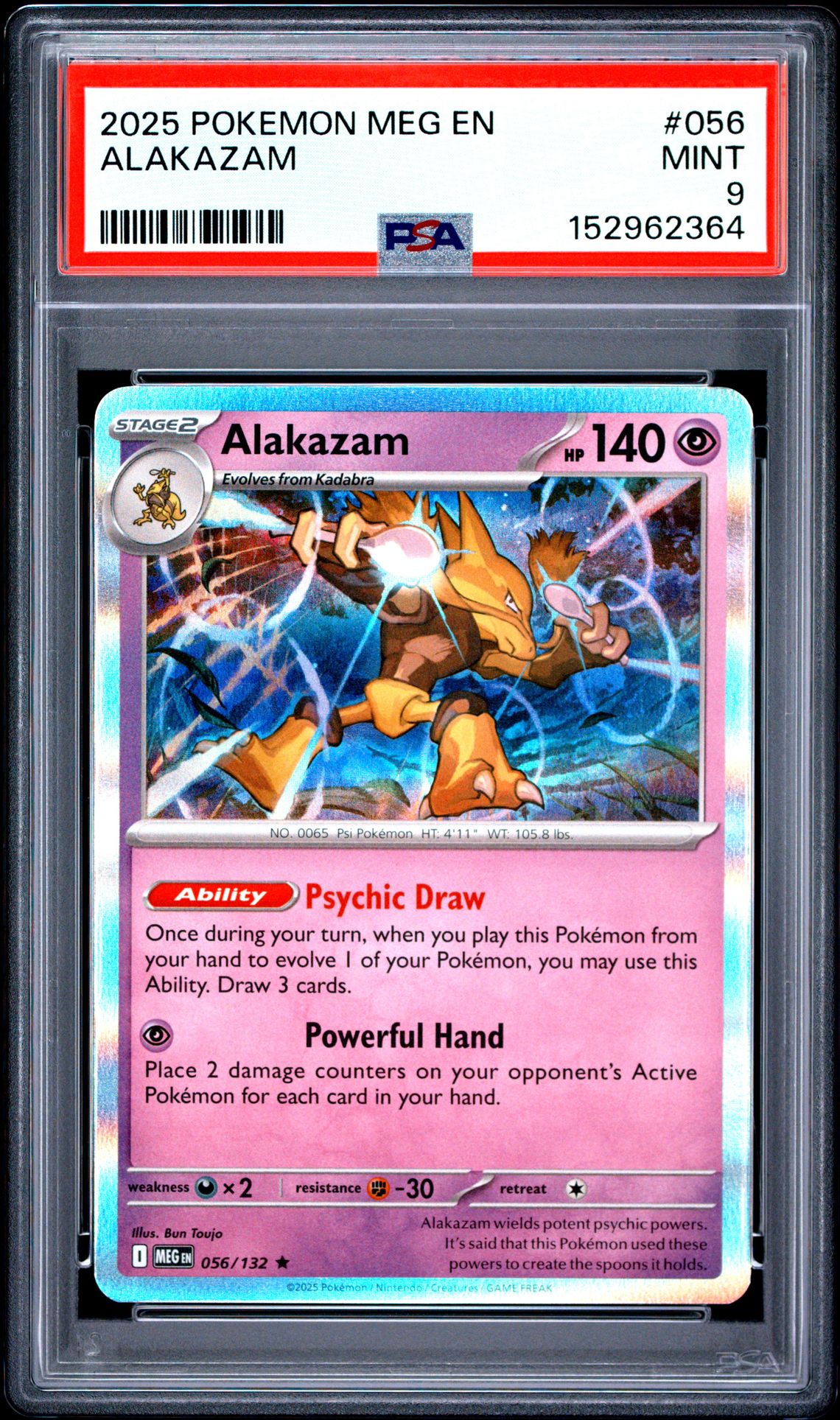 2025 Pokemon Meg En-Mega Evolution Alakazam #056 Mint 9 front
