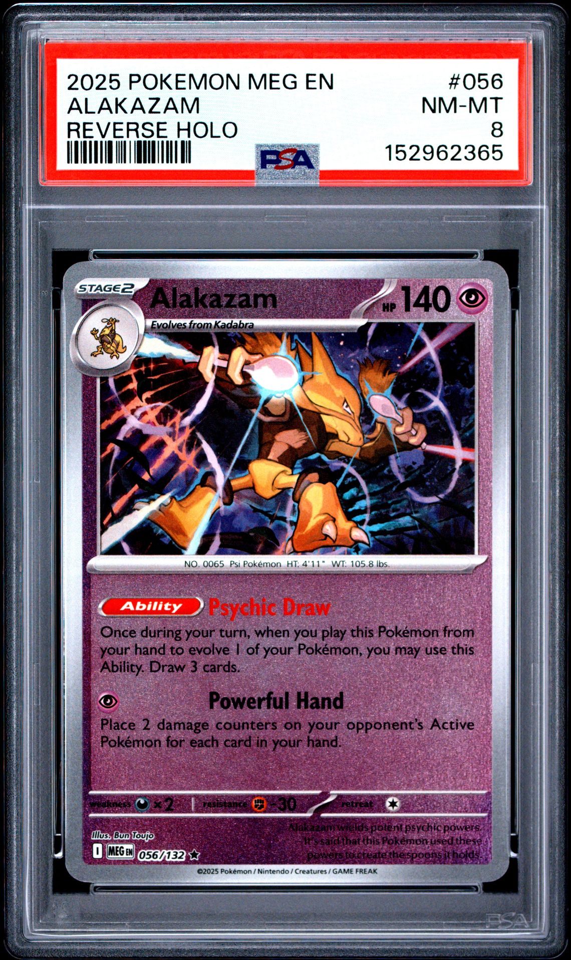 2025 Pokemon Meg En-Mega Evolution Alakazam #056 (Reverse Holo) Nm-Mt 8 front