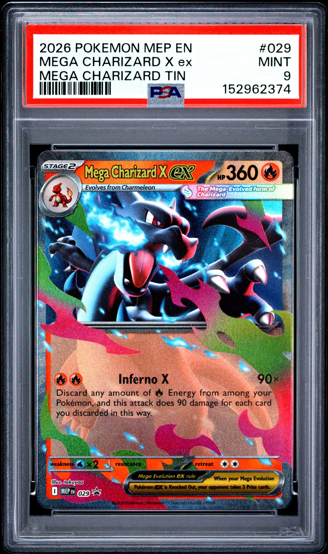 2026 Pokemon Mep En-Me Black Star Promo Mega Charizard X Ex #029 (Mega Charizard Tin) Mint 9 front
