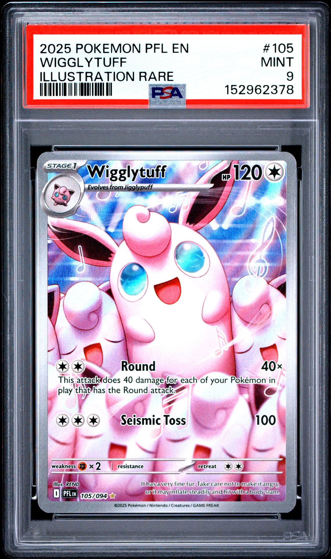 2025 Pokemon Pfl En-Phantasmal Flames Wigglytuff #105 (Illustration Rare) Mint 9 front