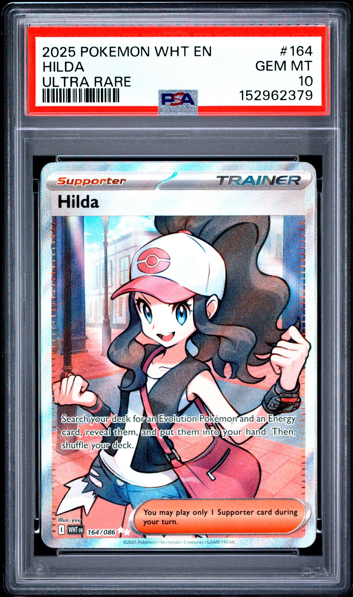 2025 Pokemon Wht En-White Flare Hilda #164 (Ultra Rare) Gem Mt 10 front view - PSA graded GEM MT 10
