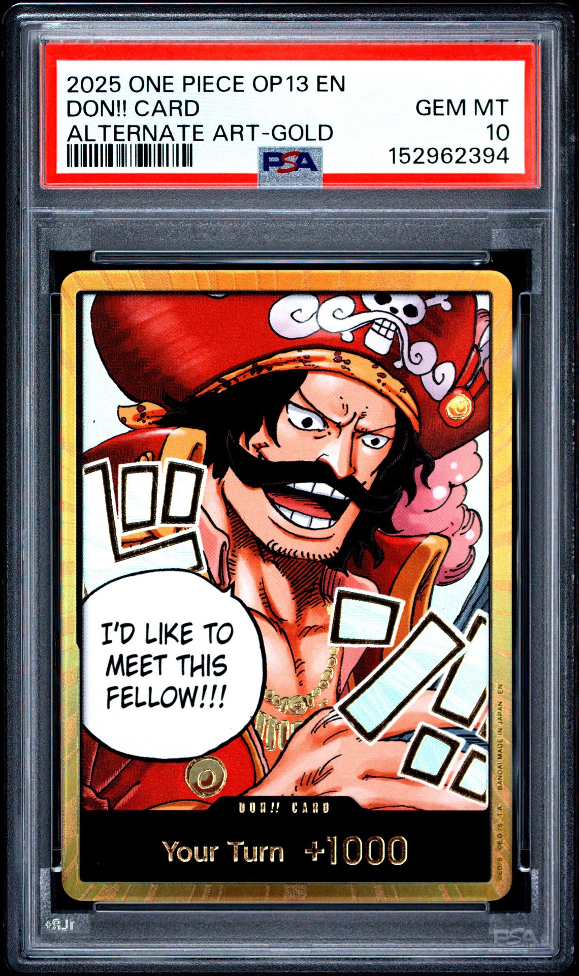 2025 One Piece Op13-Carrying On His Will Don!! Card (Alternate Art-Gold) Gem Mt 10 front