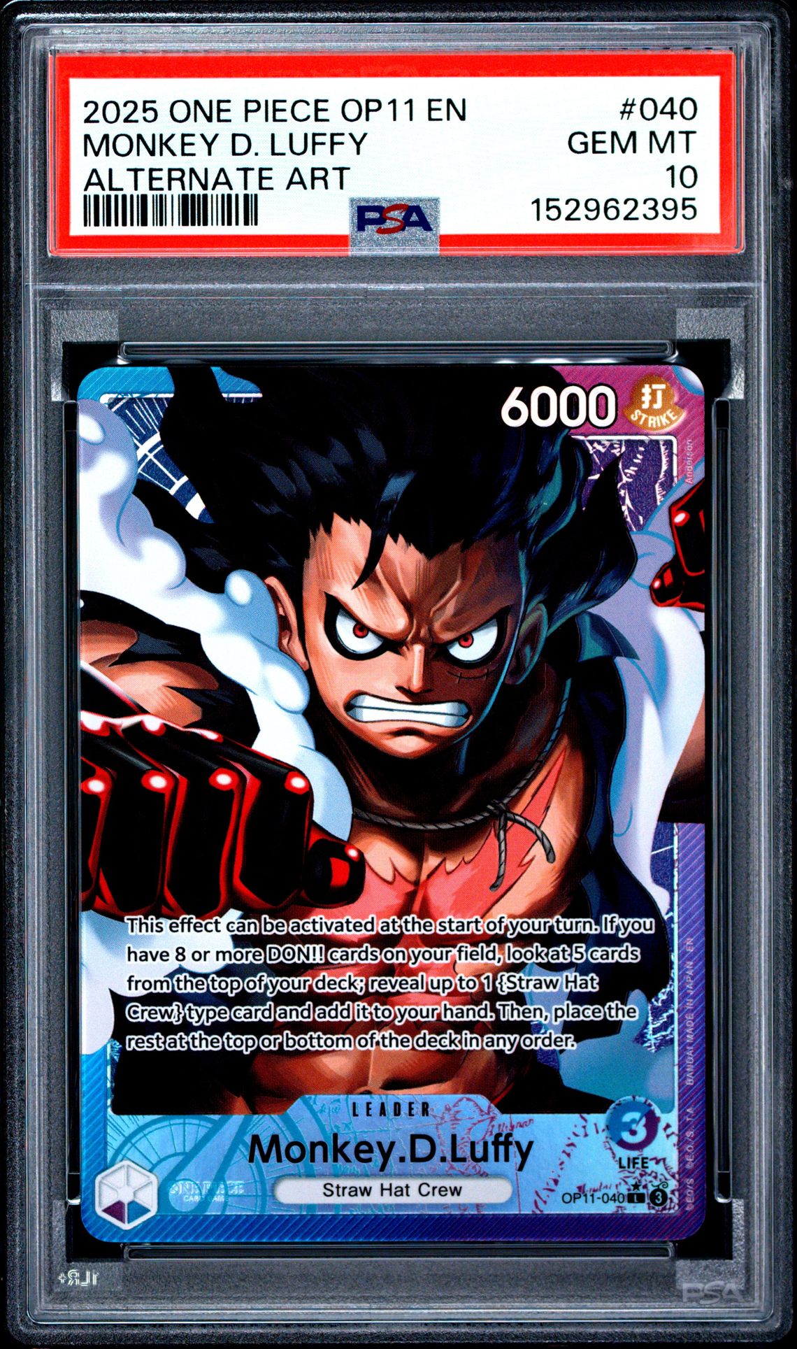 2025 One Piece Op11-A Fist Of Divine Speed Monkey D. Luffy #040 (Alternate Art) Gem Mt 10 front