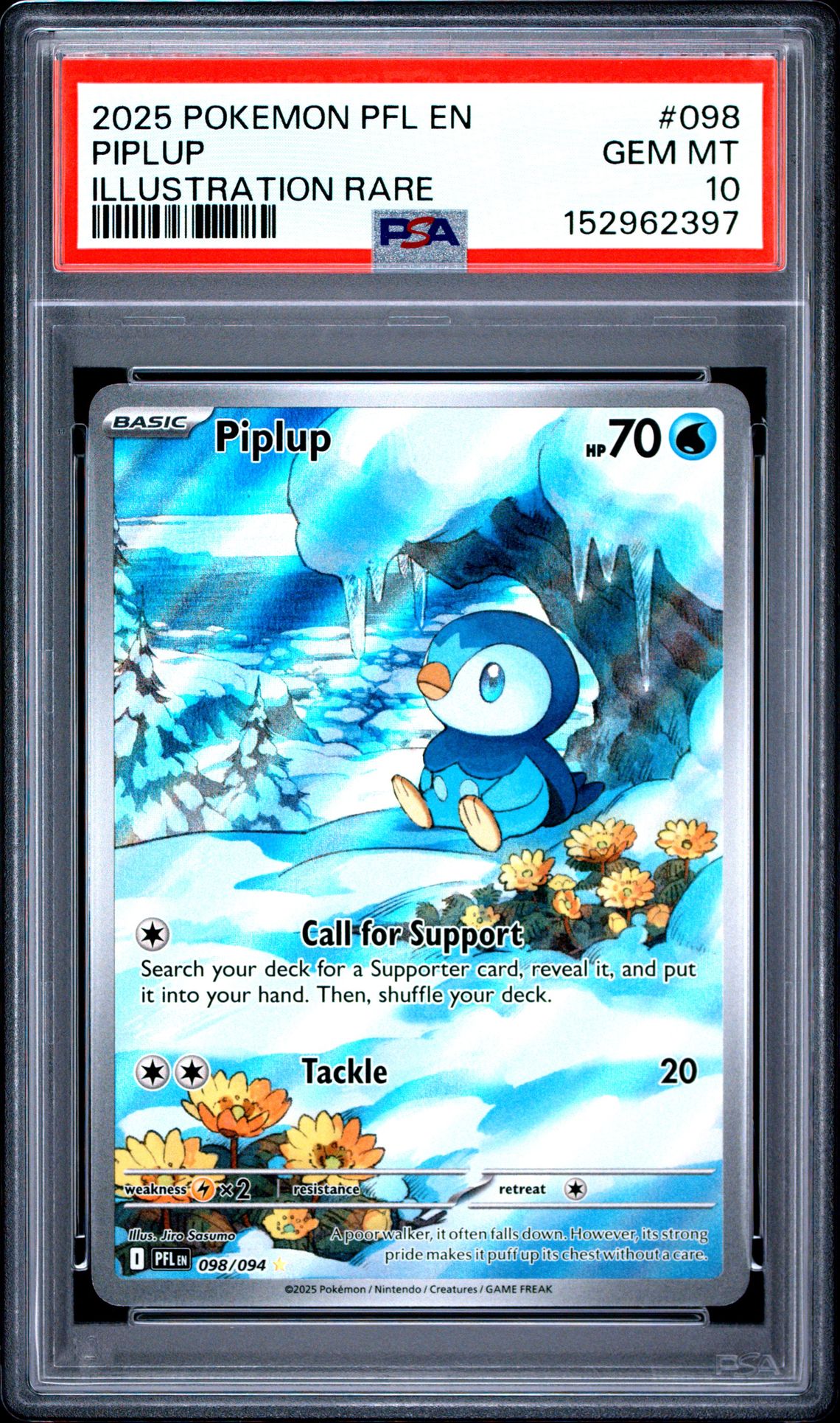2025 Pokemon Pfl En-Phantasmal Flames Piplup #098 (Illustration Rare) Gem Mt 10 front view - PSA graded GEM MT 10