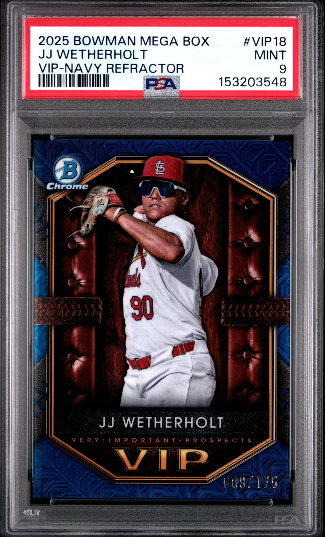 2025 Bowman Mega Box Very Important Prospects Jj Wetherholt #Vip18 (Vip-Navy Refractor) Mint 9 front