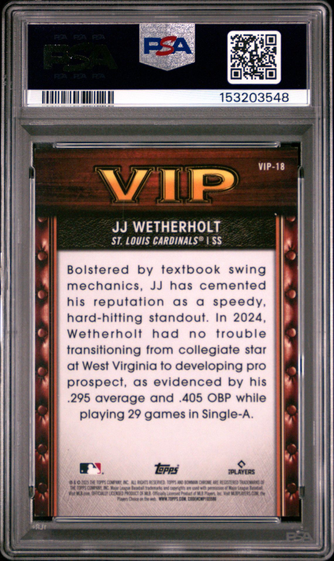 2025 Bowman Mega Box Very Important Prospects Jj Wetherholt #Vip18 (Vip-Navy Refractor) Mint 9 back