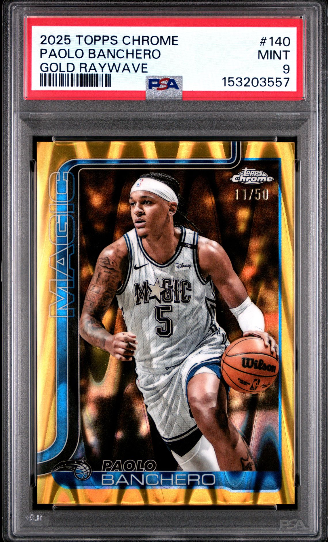 2025 Topps Chrome Paolo Banchero #140 (Gold Raywave) Mint 9 front