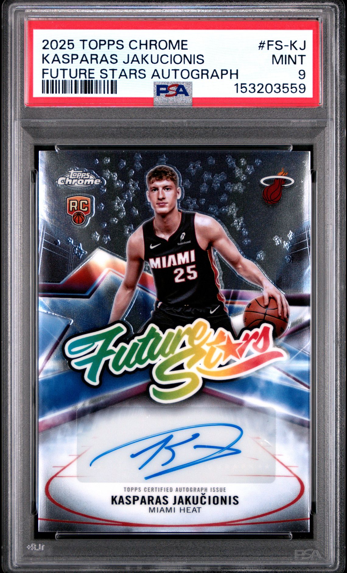 2025 Topps Chrome Future Stars Autographs Kasparas Jakucionis #Fs-Kj Mint 9 front