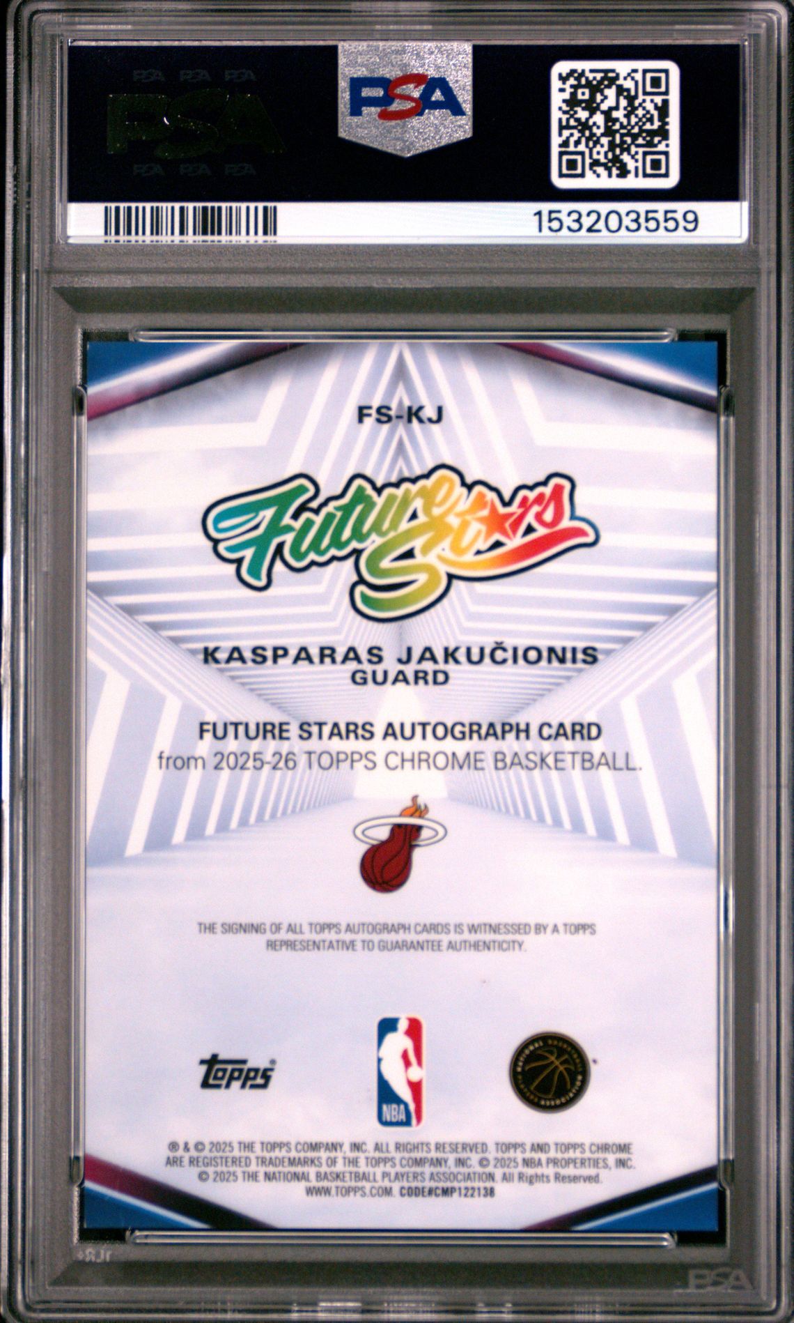 2025 Topps Chrome Future Stars Autographs Kasparas Jakucionis #Fs-Kj Mint 9 back