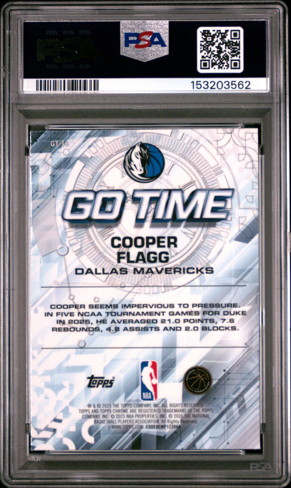 2025 Topps Chrome Go Time Cooper Flagg #Gt-16 Mint 9 back