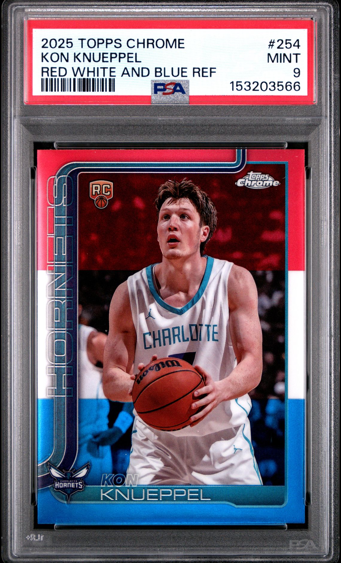2025 Topps Chrome Kon Knueppel #254 (Red White And Blue Ref) Mint 9 front