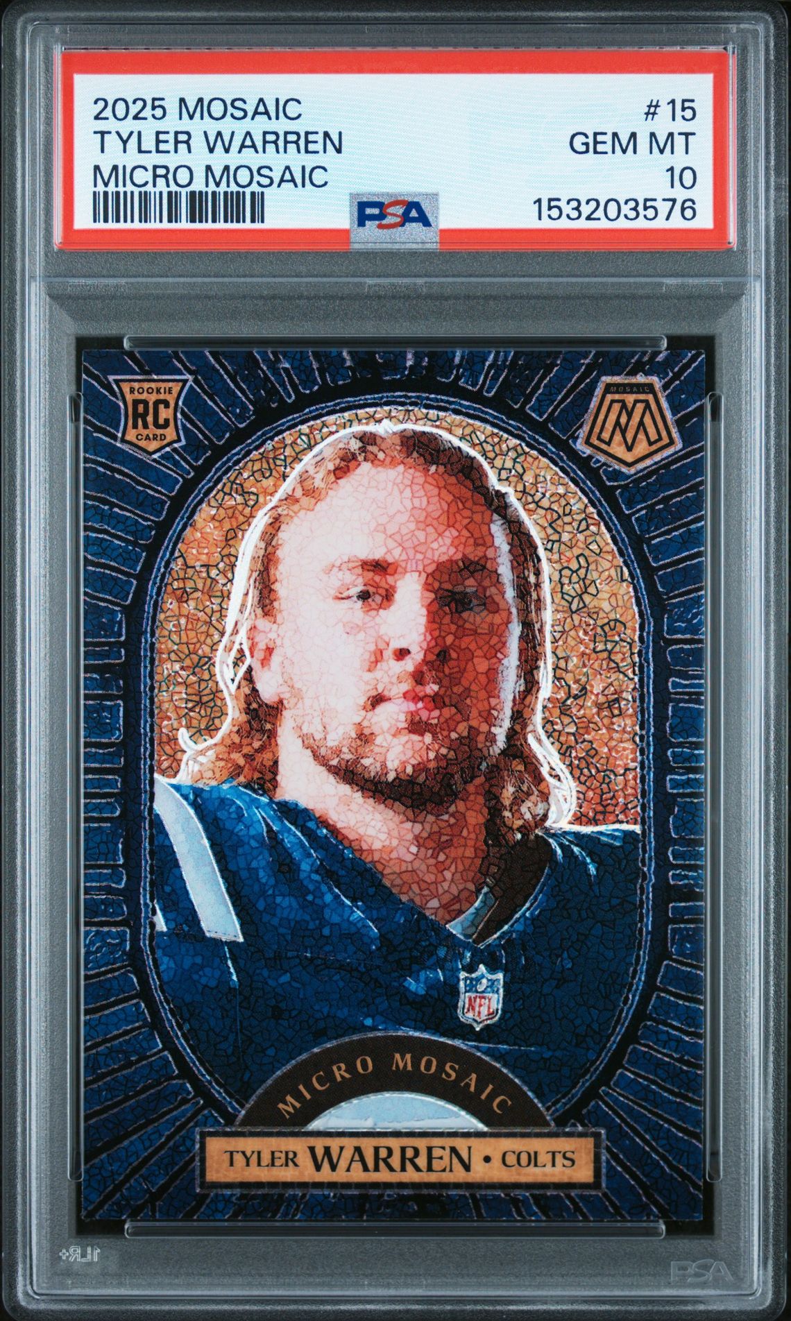 2025 Panini Mosaic Micro Mosaic Tyler Warren #15 Gem Mt 10 front view - PSA graded GEM MT 10