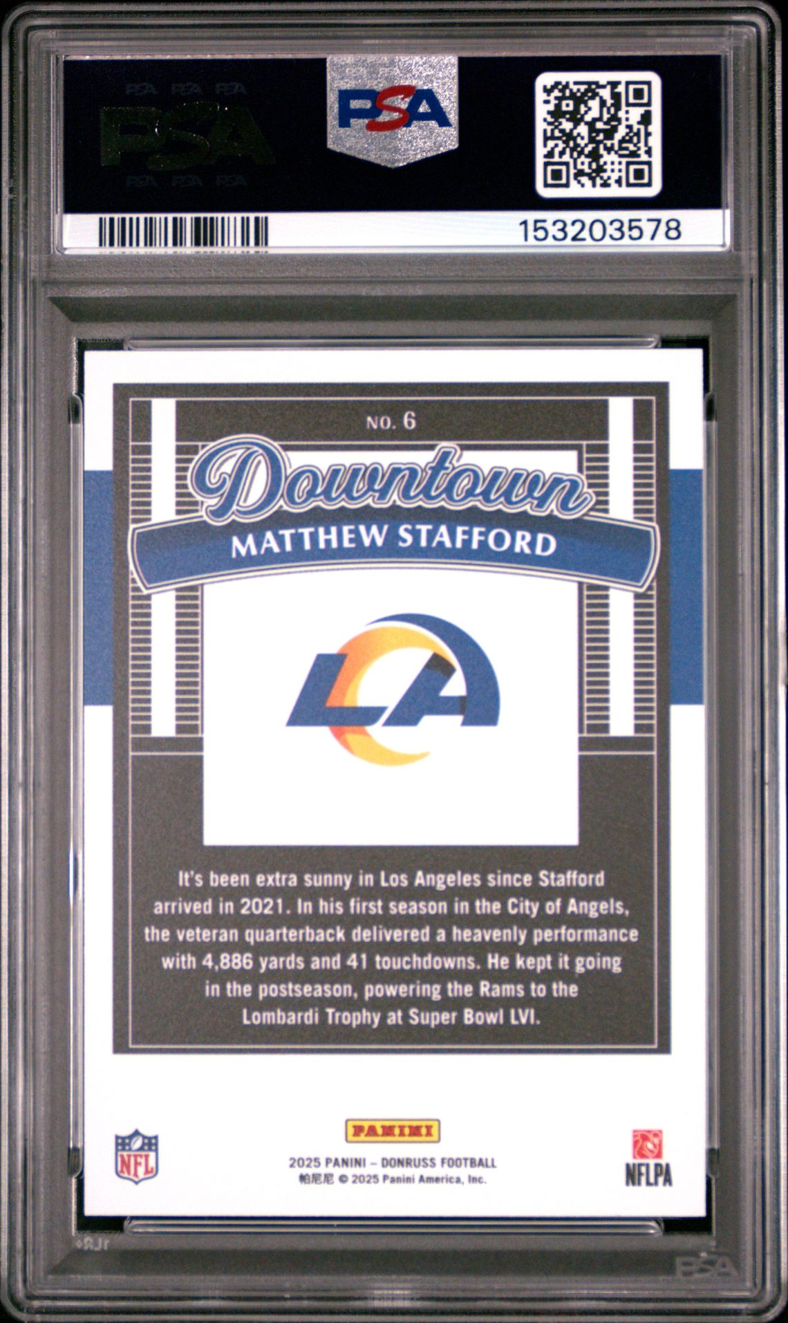 2025 Panini Donruss Downtown Matthew Stafford #6 Mint 9 back