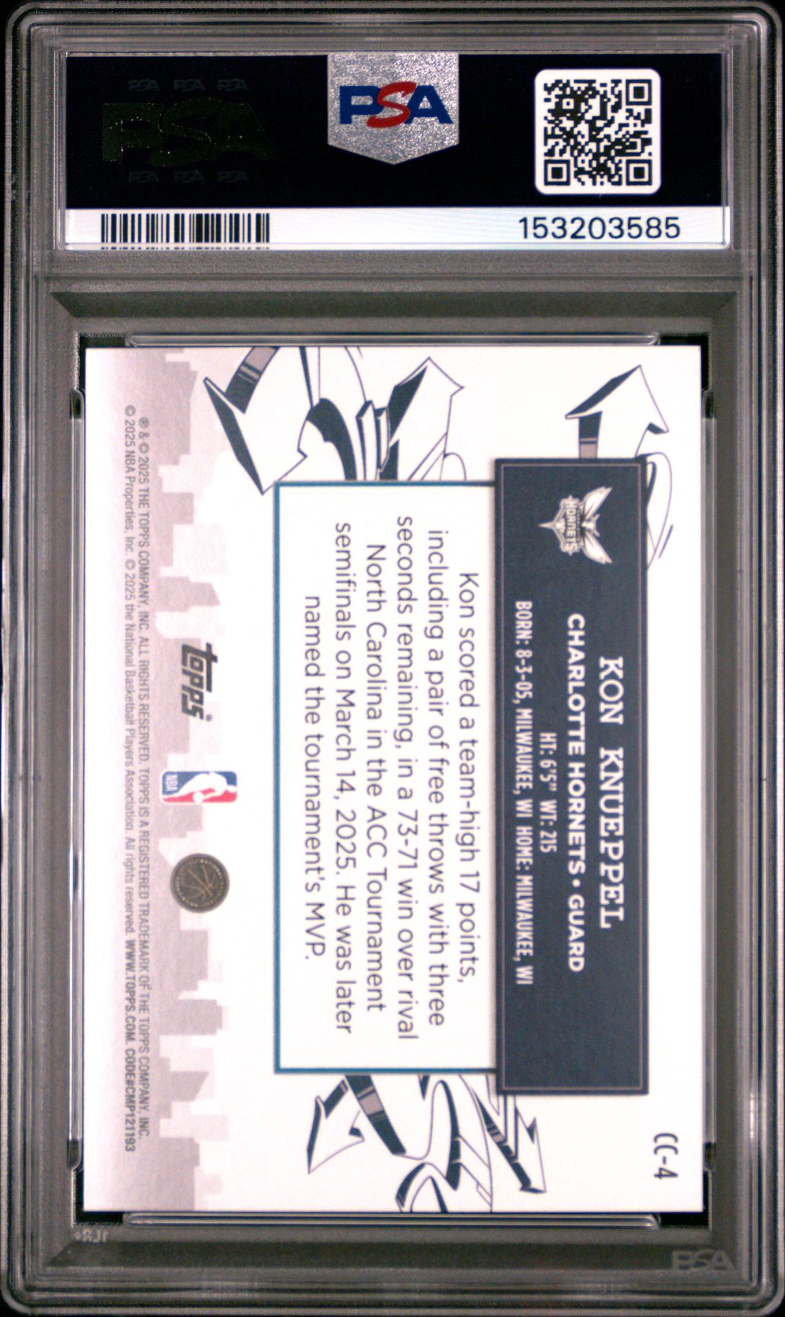2025 Topps Clutch City Prospects Kon Knueppel #Cc-4 Mint 9 back