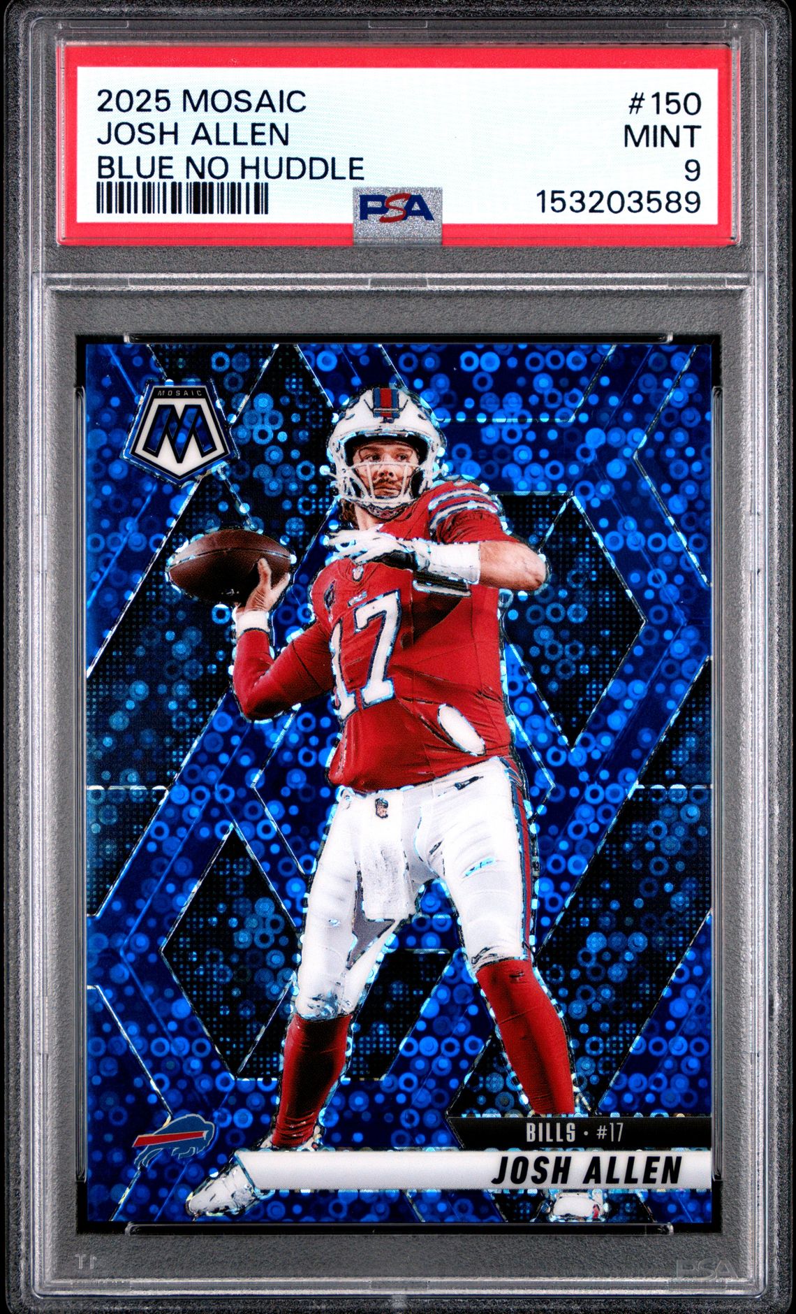2025 Panini Mosaic Josh Allen #150 (Blue No Huddle) Mint 9 front