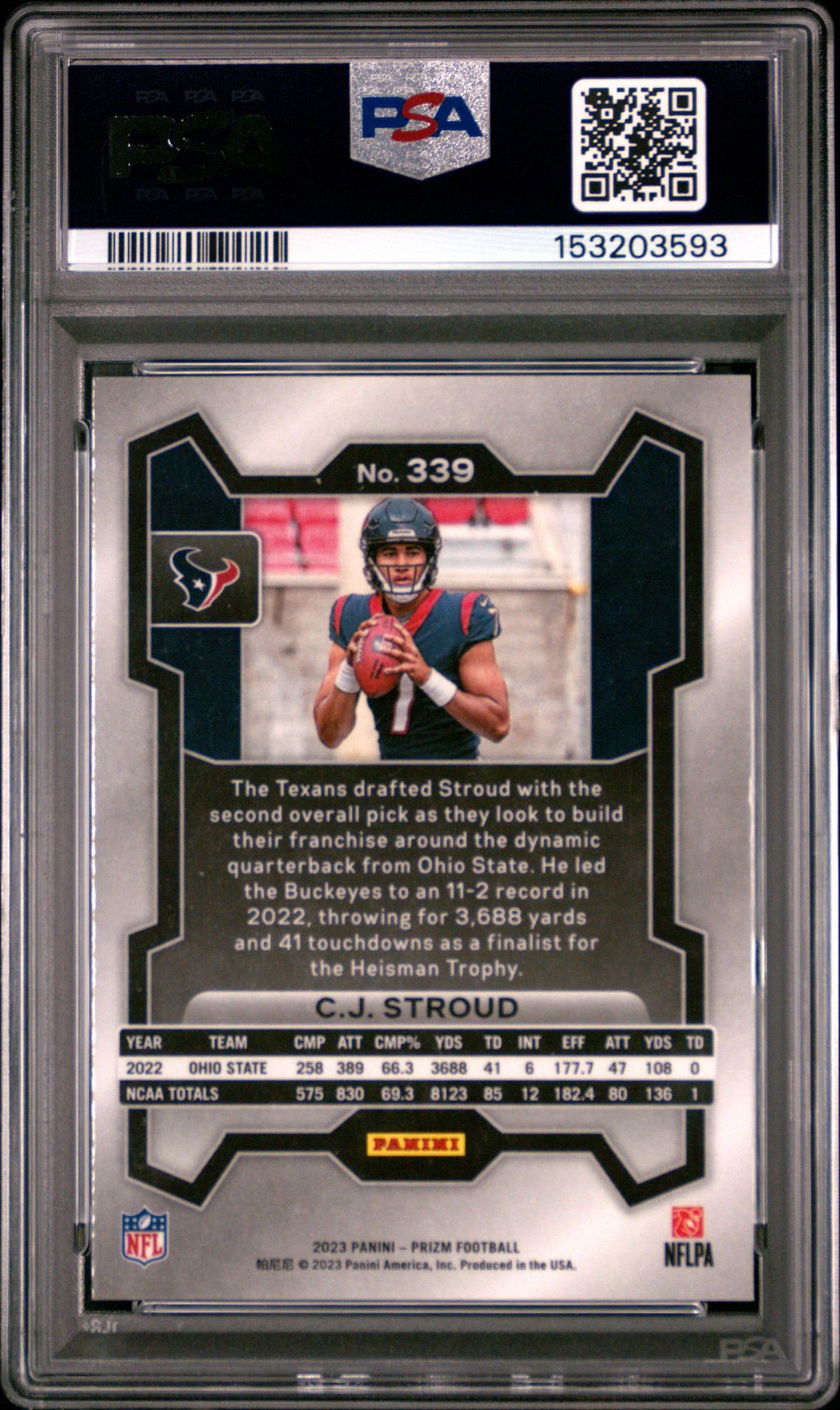 2023 Panini Prizm Cj Stroud #339 Mint 9 back