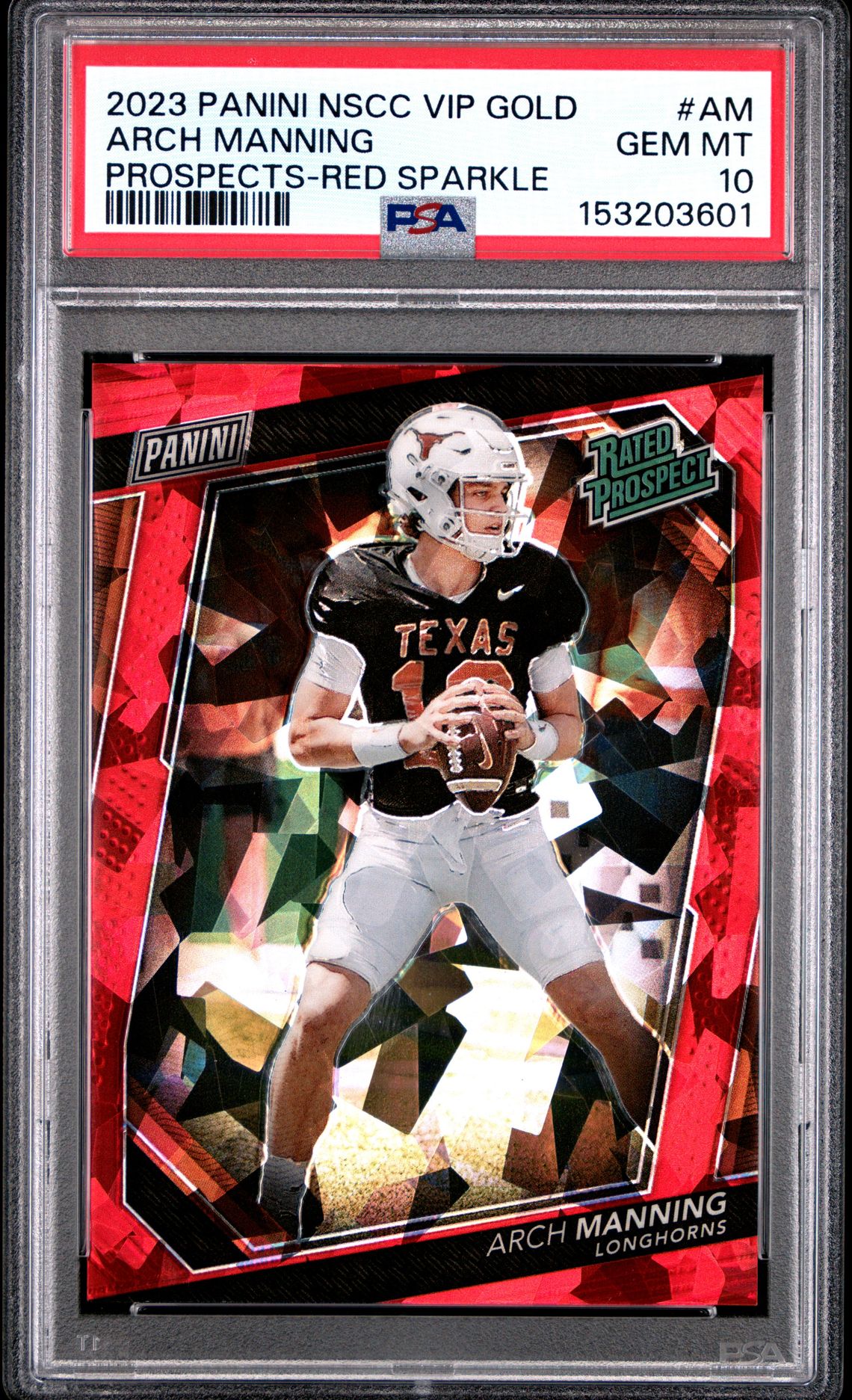 2023 Panini National Vip Gold Prospects Arch Manning #Am (Prospects-Red Sparkle) Gem Mt 10 front