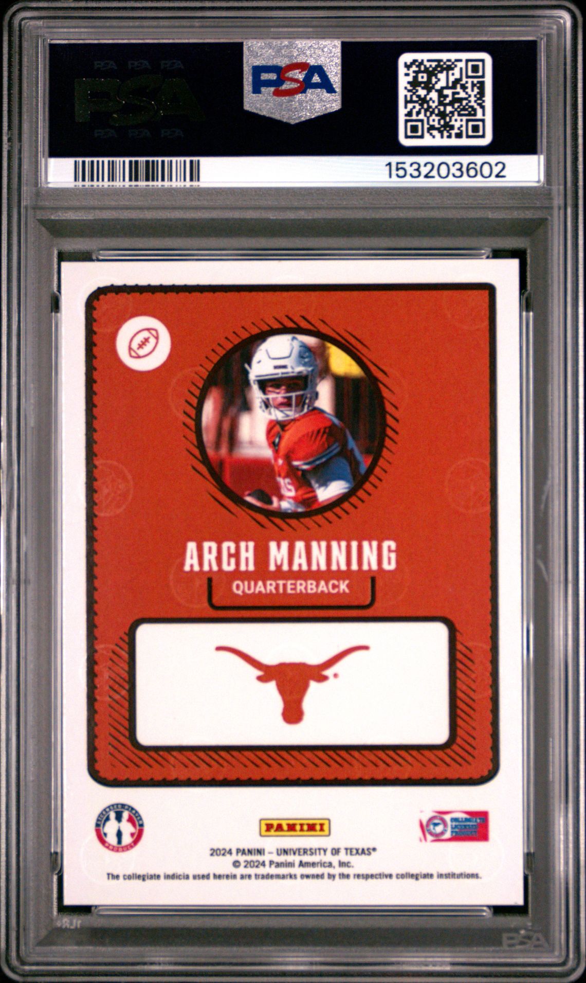 2024 Panini Nil University Of Texas Arch Manning Gem Mt 10 back