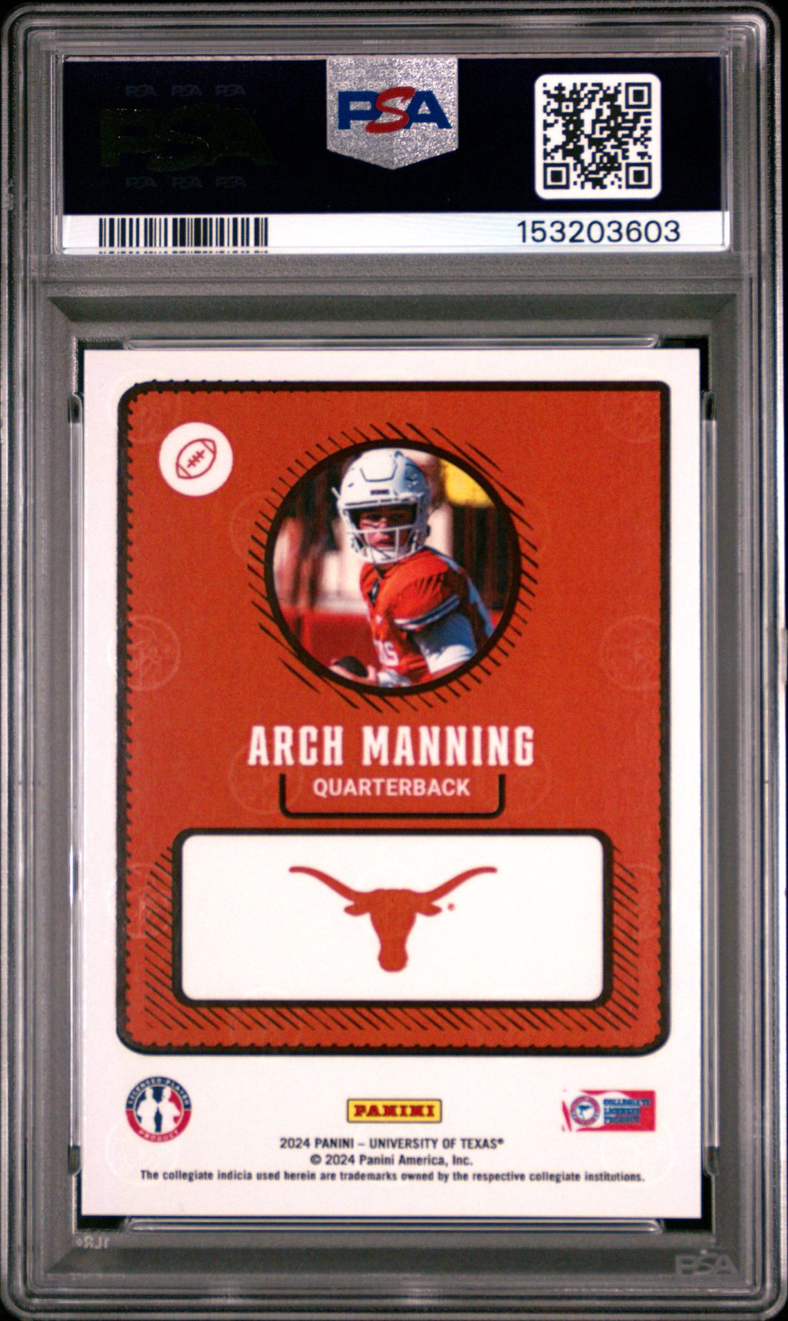 2024 Panini Nil University Of Texas Arch Manning Gem Mt 10 back