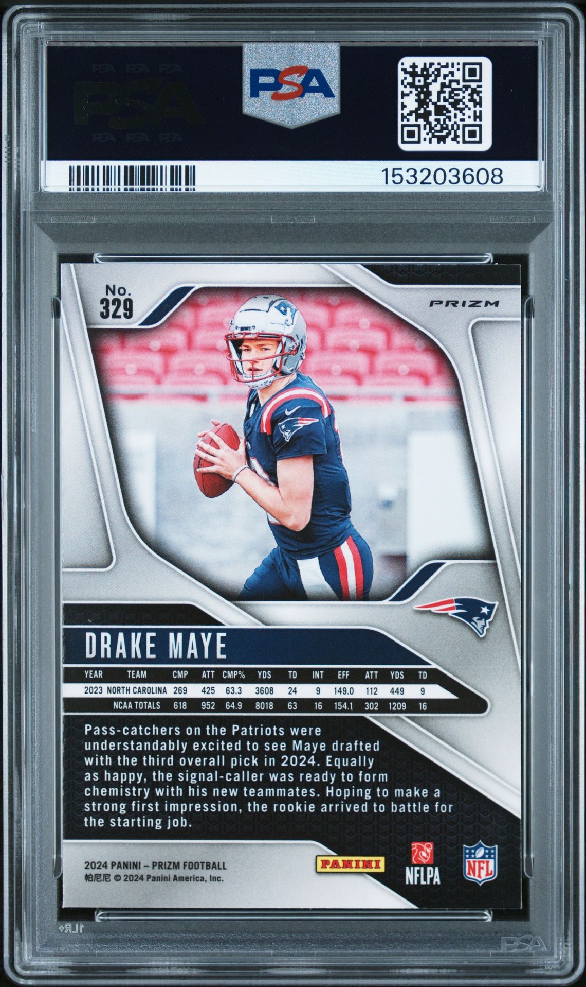 2024 Panini Prizm Drake Maye #329 (Lazer Prizm) Mint 9 back