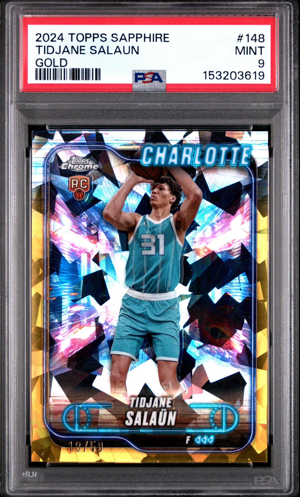 2024 Topps Chrome Sapphire Edition Tidjane Salaun #148 (Gold) Mint 9 front
