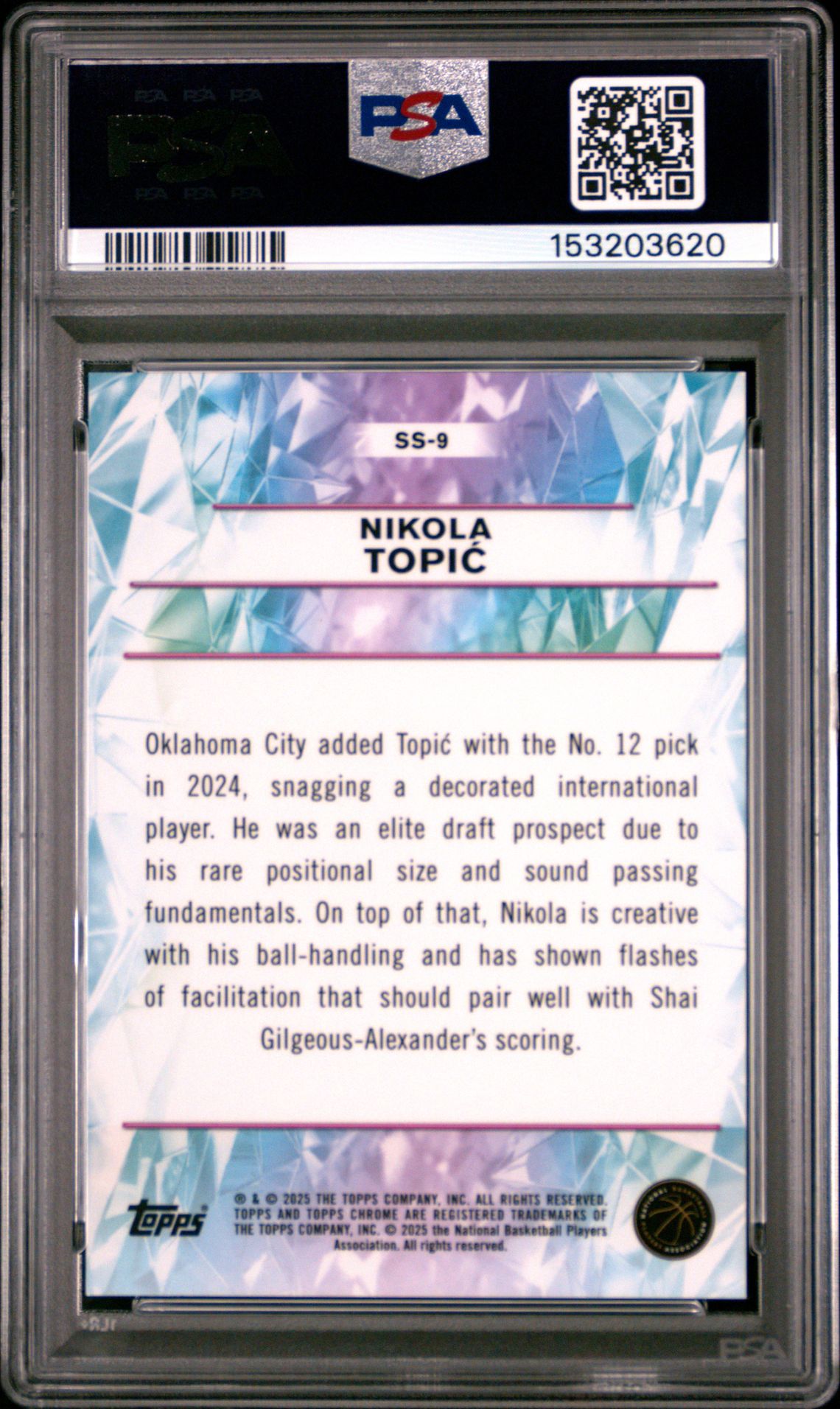 2024 Topps Chrome Sapphire Edition Sapphire Selections Nikola Topic #Ss9 Mint 9 back