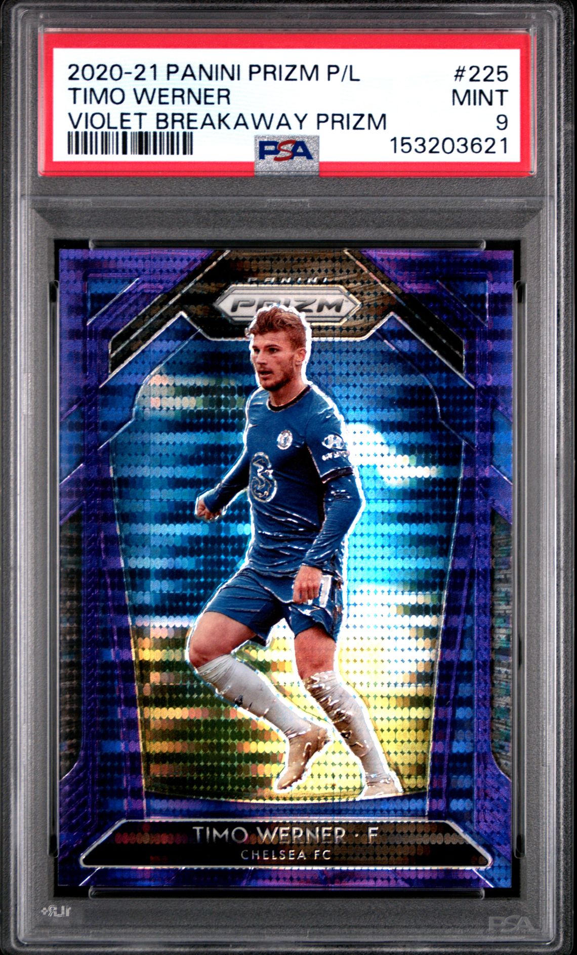 2020 Panini Prizm Premier League Timo Werner #225 (Violet Breakaway Prizm) Mint 9 front