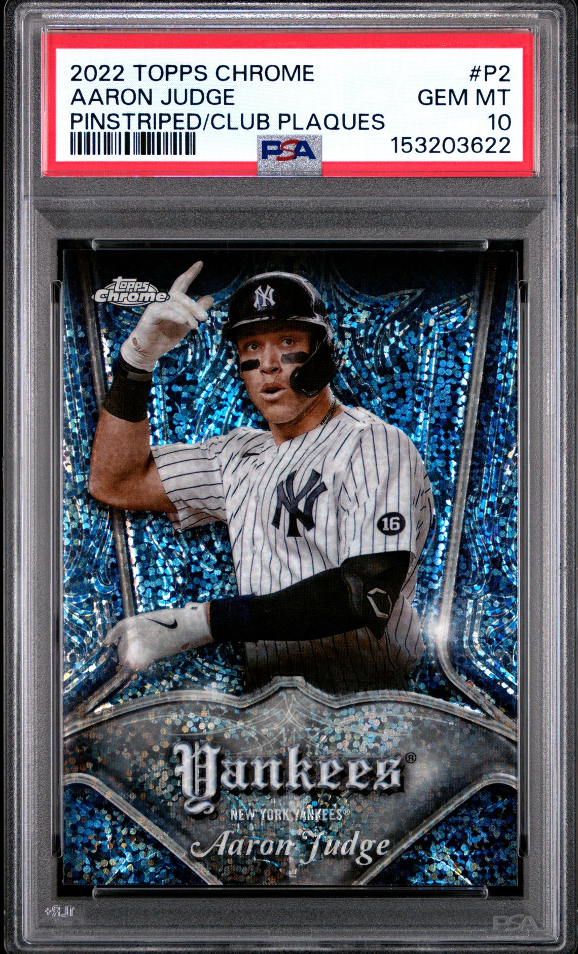 2022 Topps Chrome Pinstriped/Club Plaques Aaron Judge #P2 (Pinstriped/Club Plaques) Gem Mt 10 front