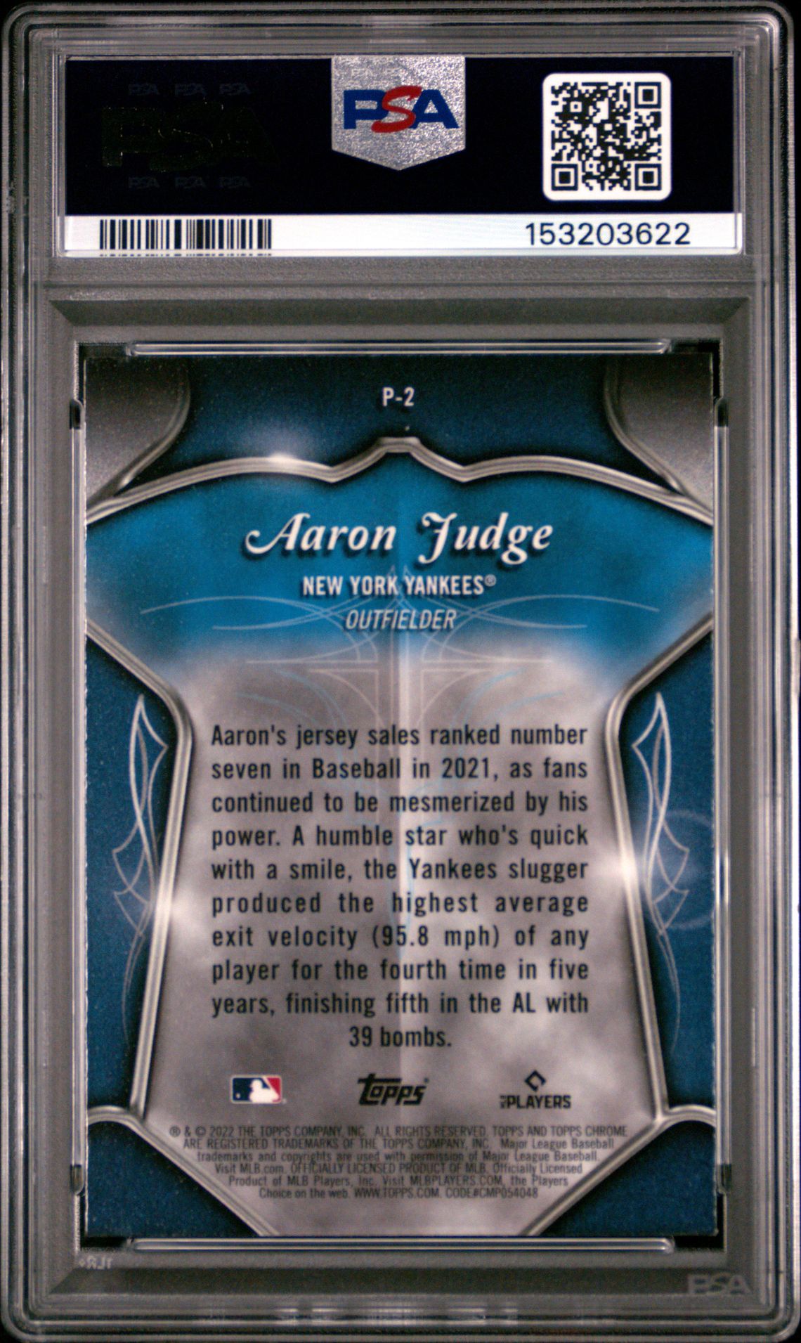 2022 Topps Chrome Pinstriped/Club Plaques Aaron Judge #P2 (Pinstriped/Club Plaques) Gem Mt 10 back