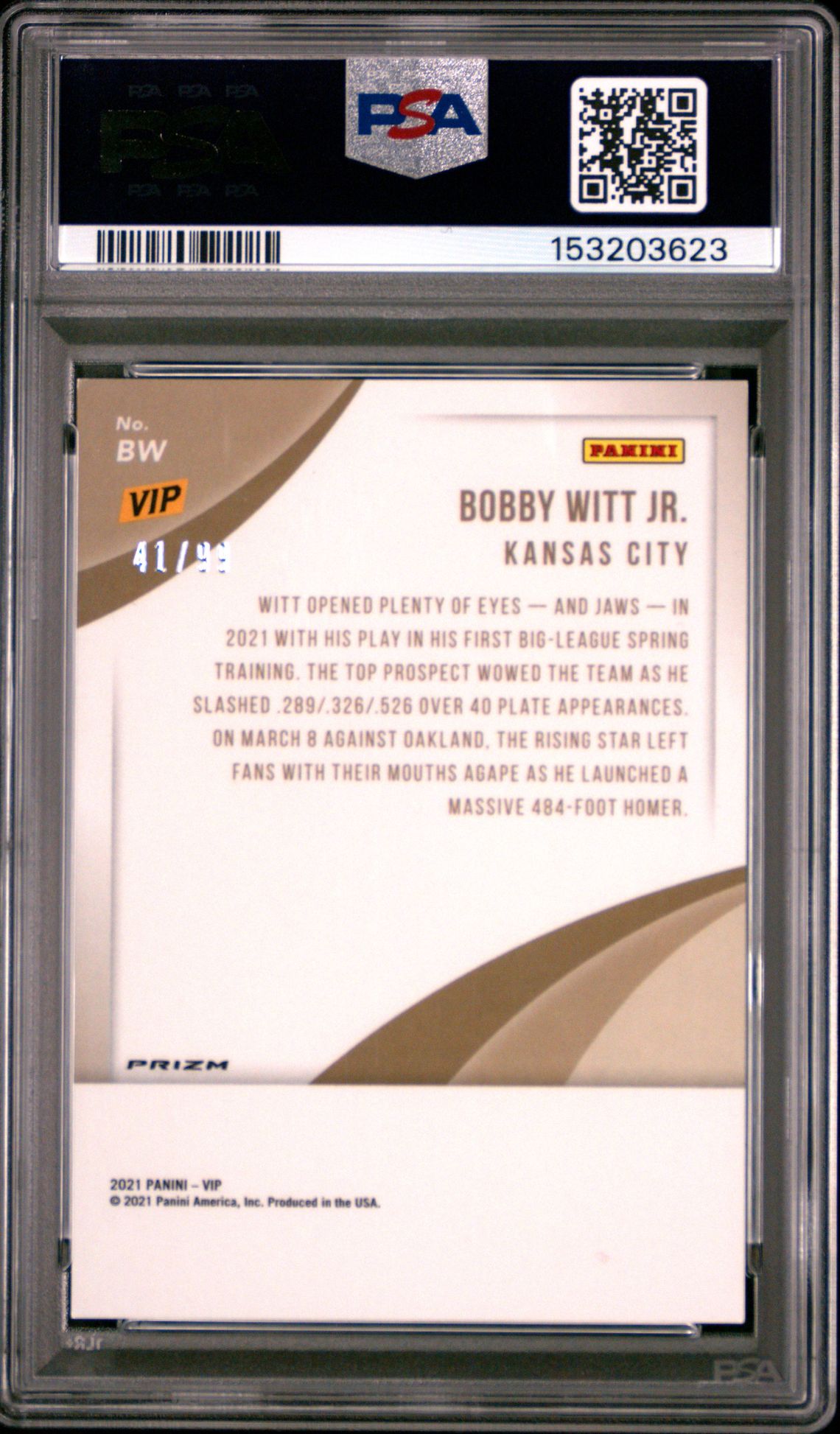 2022 Panini National Vip Prospects Bobby Witt Jr. #Bw (Prospects-Cracked Ice) Mint 9 back