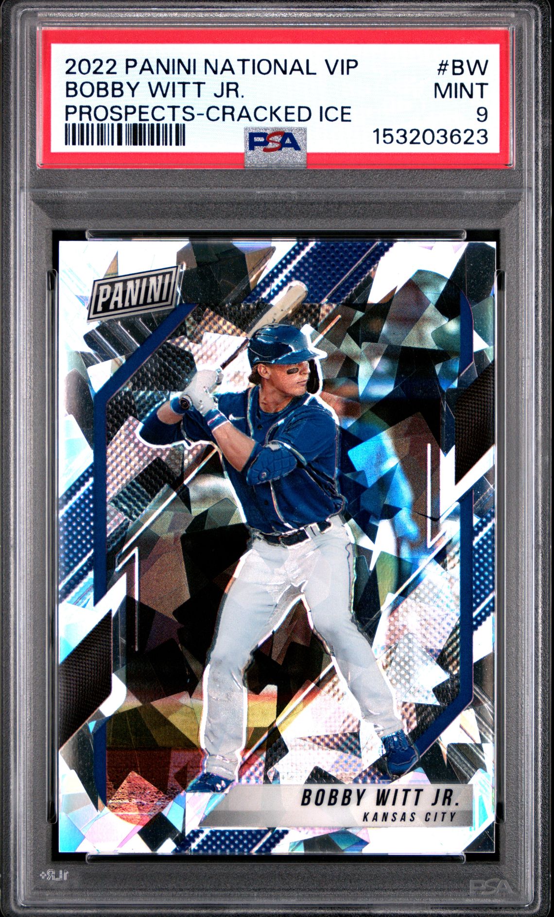 2022 Panini National Vip Prospects Bobby Witt Jr. #Bw (Prospects-Cracked Ice) Mint 9 front