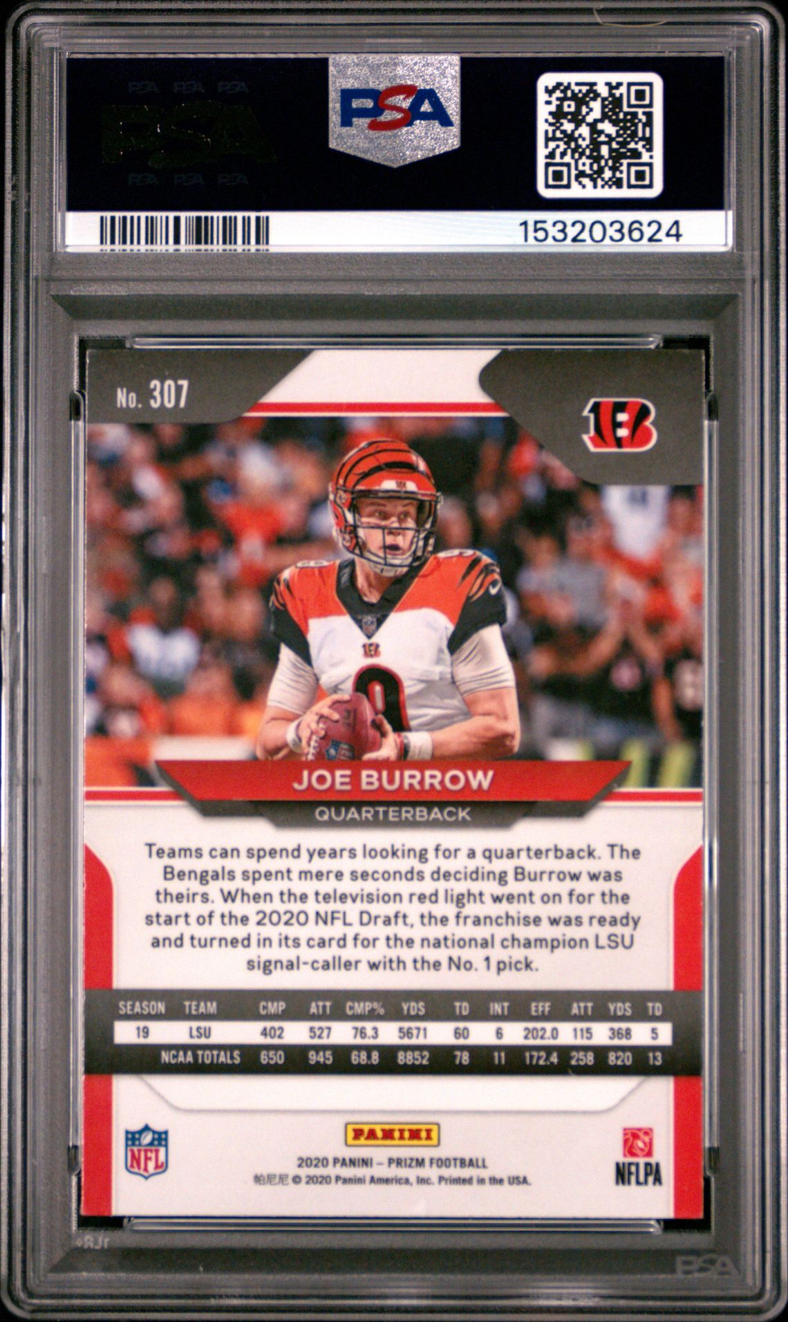 2020 Panini Prizm Joe Burrow #307 Mint 9 back