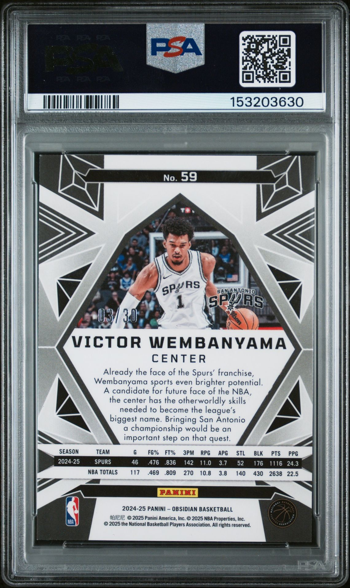 2024 Panini Obsidian Victor Wembanyama #59 (Electric Etch Blue Flood) Mint 9 back