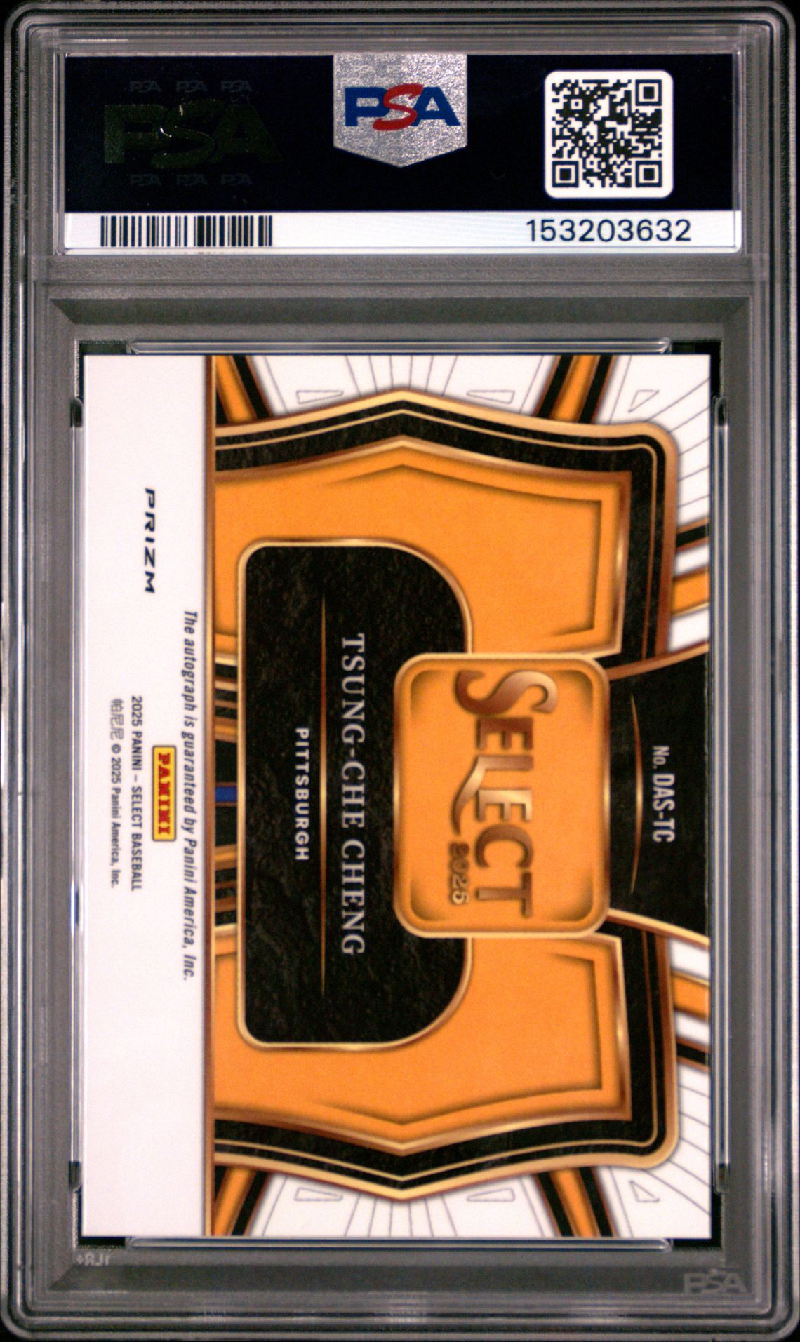 2025 Panini Select Diamond Action Signatures Tsung-Che Cheng #Das-Tc Gem Mt 10 back