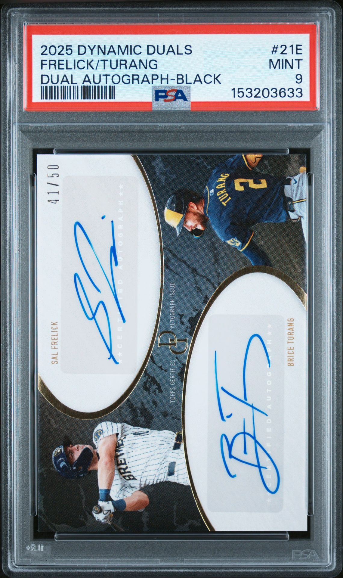 2025 Topps Dynamic Duals Dual Autographs Frelick/Turang #21E (Dual Autograph-Black) Mint 9 front