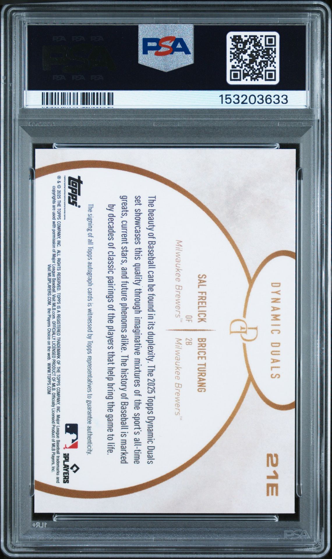2025 Topps Dynamic Duals Dual Autographs Frelick/Turang #21E (Dual Autograph-Black) Mint 9 back