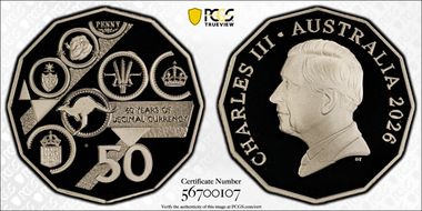 2026 50C Decimal Currency 60th Anniversary CuNi PR69DCAM
