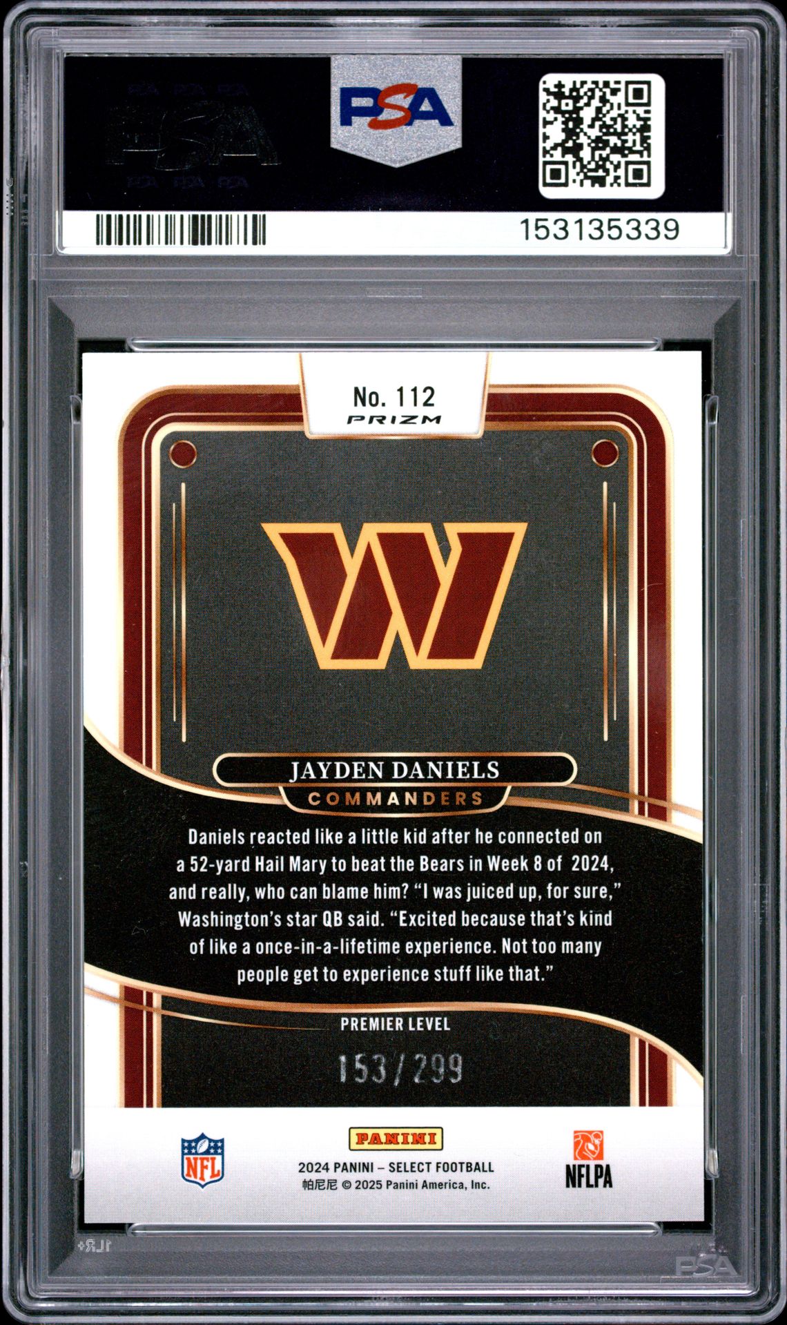 2024 Panini Select Jayden Daniels #112 (Copper Shock) Mint 9 back