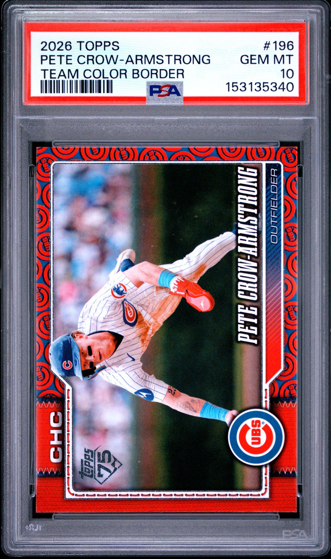 2026 Topps Pete Crow-Armstrong #196 (Team Color Border) Gem Mt 10 front view - PSA graded GEM MT 10