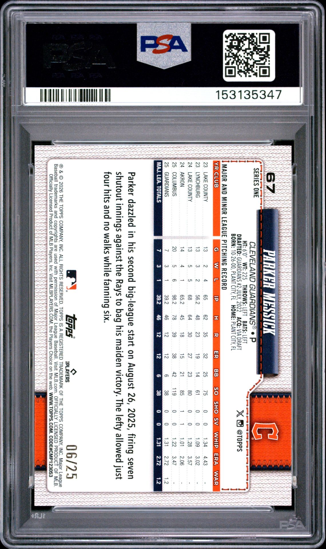 2026 Topps Parker Messick #67 (Memorial Day Camo) Mint 9 back
