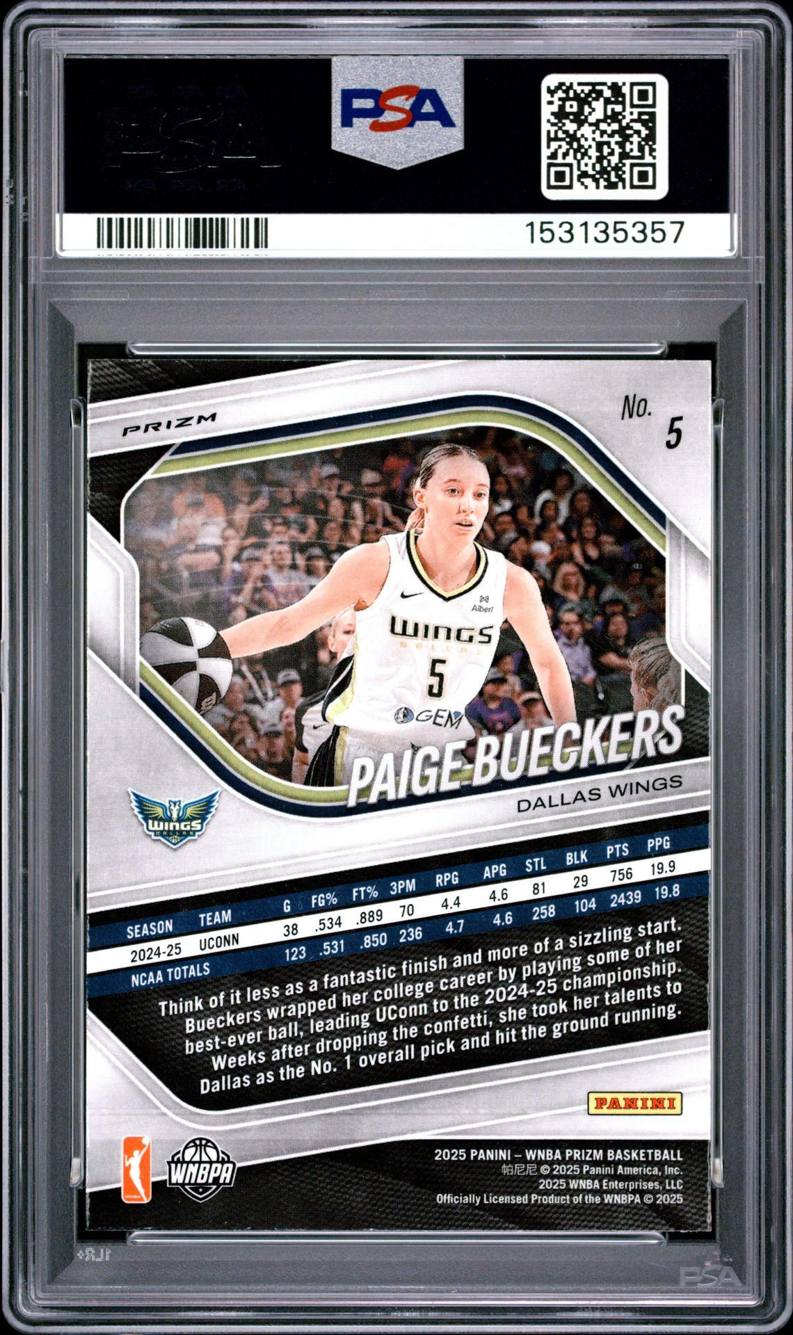 2025 Panini Prizm Wnba Paige Bueckers #5 (Ice) Nm-Mt 8 back