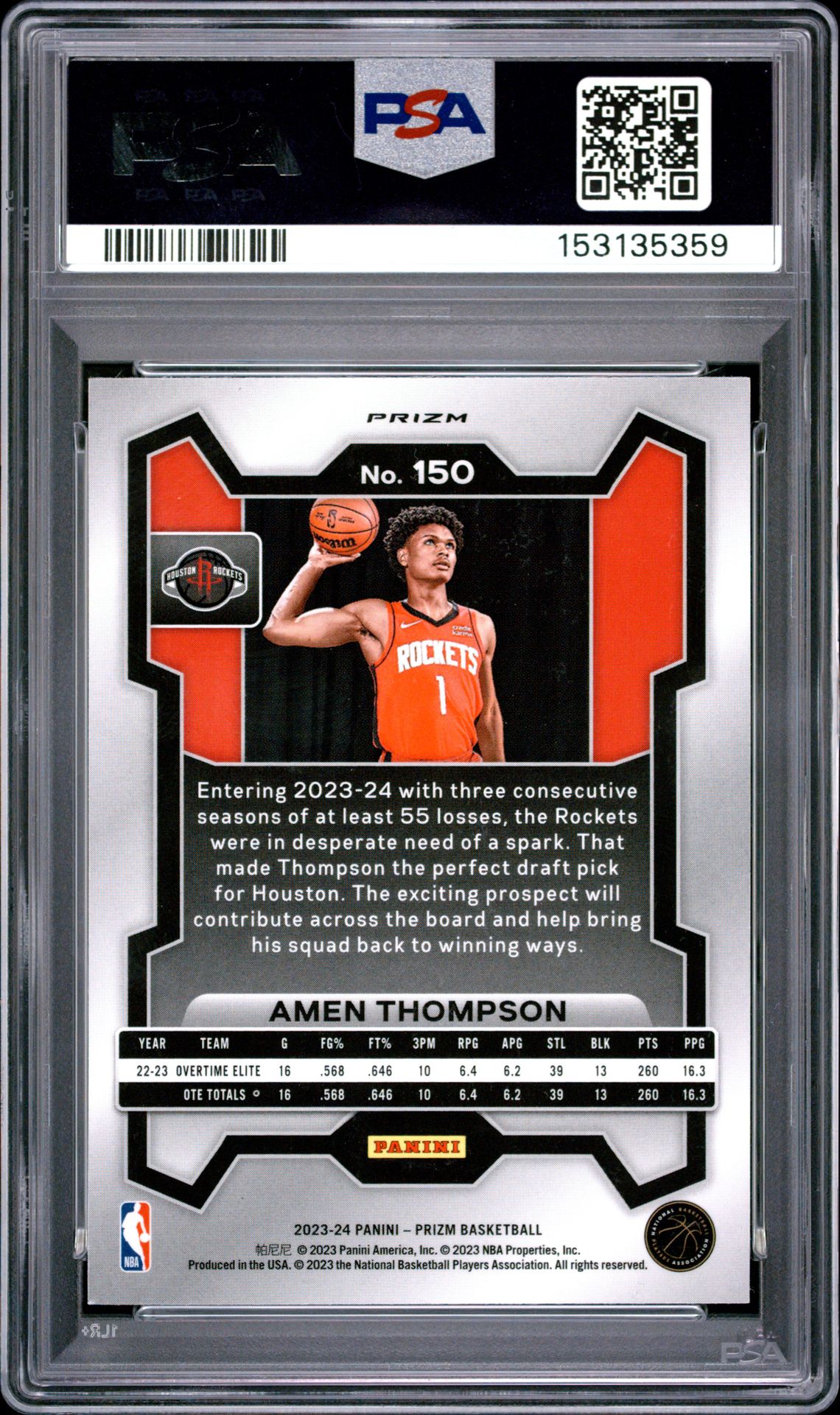 2023 Panini Prizm Amen Thompson #150 (Silver Prizm) Nm-Mt 8 back