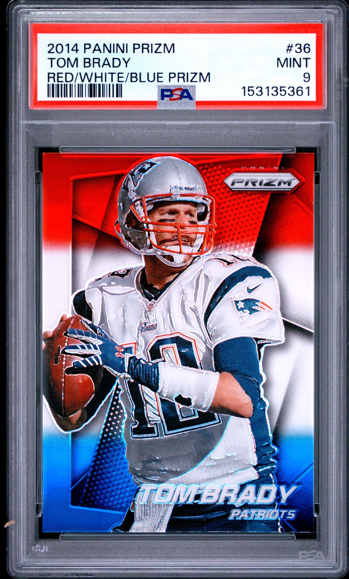 2014 Panini Prizm Tom Brady #36 (Red/White/Blue Prizm) Mint 9 front